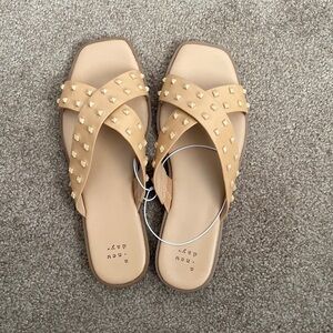 A New Day - Tan Studded "Emmy" Sandals, Wide Width​​​​​​​​​